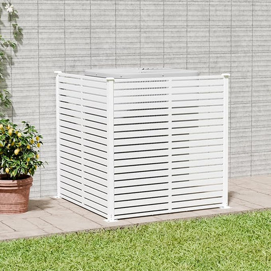Air Conditioner Fence Panels, 47" W X 48" H Pool Equipment Enclosure, No-Dig Outdoor Privacy Screen, Trash Can Enclosure, Decorative Garden Fences for Patio Lawn, White