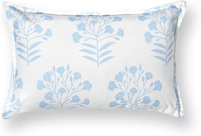 Hofdeco Premium Coastal Patio Indoor Outdoor Lumbar Pillow Cover Only, 12"x20" Water Repellent for Backyard, Couch, Baby Blue Print Floral
