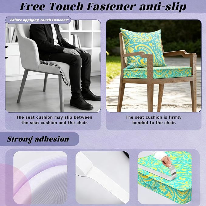COZEER Patio Chair Cushions 24x24 Inch, Waterproof Fade Resistant Outdoor Cushions for Patio Furniture, Edge Binding Design with Handle, Adjustable Straps & Hook and Loop Fastener (Pattern)