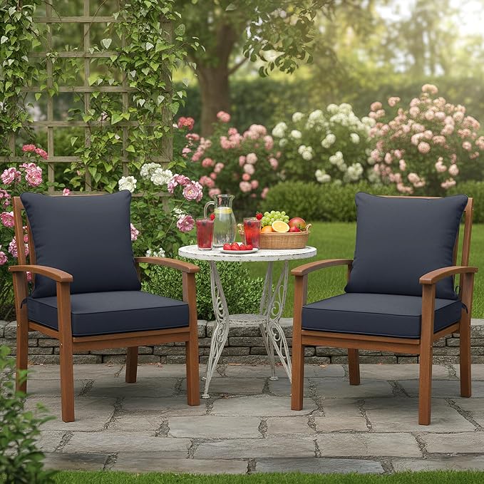 Summsun Outdoor Chair Cushion 19 x 19 Inch, Backrest and Seat Cushion Set for Patio Furniture with Water Resistant Removable Cover, Dark Grey, Set of 2