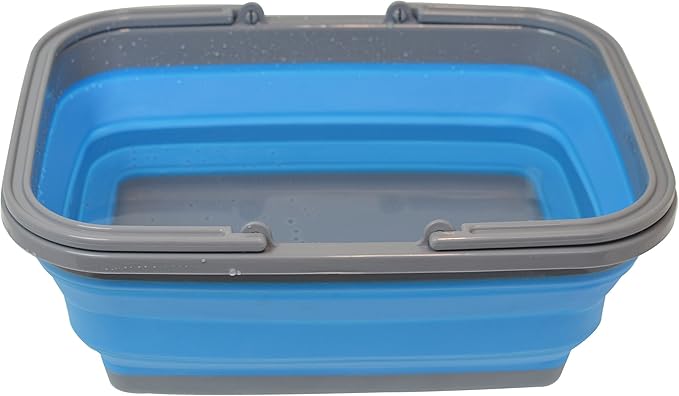 Collapsible Shopping Basket Tote – Silicone Market Basket with Handles, Portable and Foldable, Blue