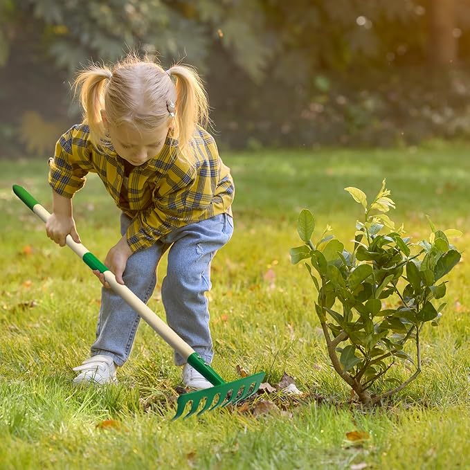 Kids Gardening Tools Set,7Pcs Gardening Set for Kids with Shovel, Rake, Leaf Rake,Summer Outdoor Backyard Farm Digging Weed Toys Beach, Sand, Garden Play Set Birthday Gift for Boys Girls