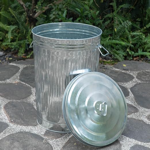Gardenised Round Galvanized Steel, 26 Gallon Trash Can with Lid - Durable Metal Bucket for Backyard, Lawn, Garden and Yard Use - Weather-Resistant Garbage Can for Indoor and Outdoor, 28-inch