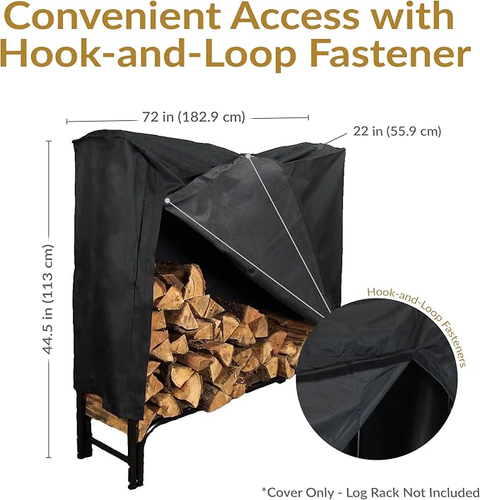 Sunnydaze 6-Foot Firewood Log Rack Cover - Heavy-Duty Weather-Resistant PVC Construction - Black