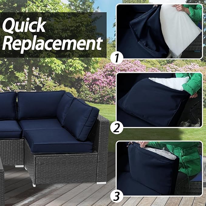 14Pcs Patio Cushion Covers Replacement Splashproof UV-Resistant Inelastic Covers with Zippers, Max Compatible 24.8x24.8x3.54inch Patio Cushion, for 7 Pcs Outdoor Patio Furniture Sets