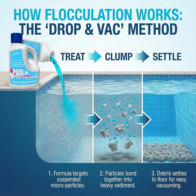 Pool Flocculant Clarifier – 3 L (101.5 fl oz) – Heavy-Duty Pool Clarifier, Drop & Vac Cloudy Water Treatment, Particle Settling Support, Inground & Above Ground Compatible – BubbyShine