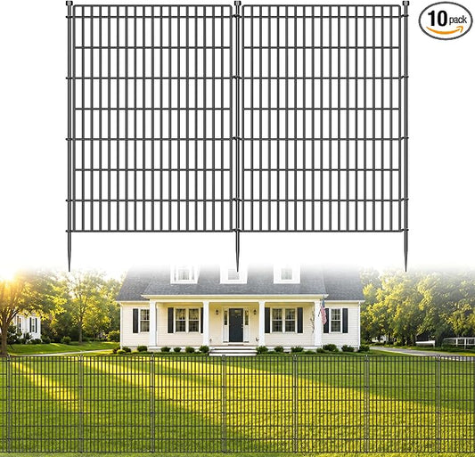 10 Panels No Dig Garden Fence Animal Barrier, 48in(H) × 26.25ft(L) Decorative Metal Outdoor Dog Fence, Rustproof Pet Fencing for Yard, Patio, Flower Bed -Temporary Fencing| Easy to Install
