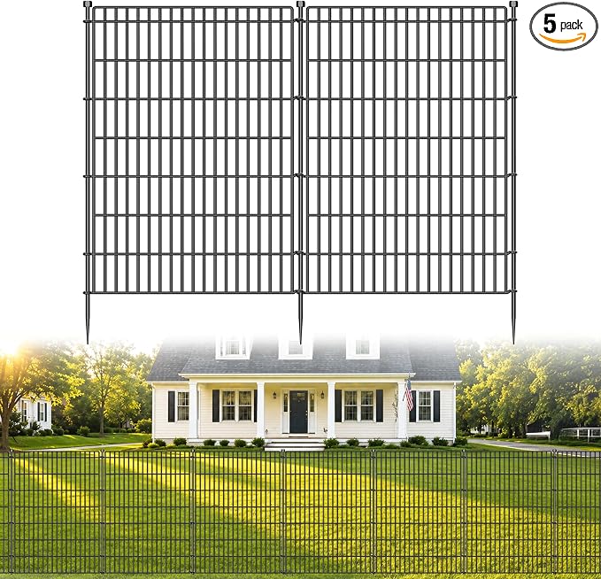 5 Panels No Dig Garden Fence Animal Barrier, 48in(H) × 13.13ft(L) Decorative Metal Outdoor Dog Fence, Rustproof Pet Fencing for Yard, Patio, Flower Bed -Temporary Fencing| Easy to Install