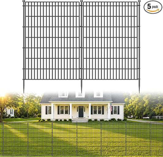 5 Panels No Dig Garden Fence Animal Barrier, 48in(H) × 13.13ft(L) Decorative Metal Outdoor Dog Fence, Rustproof Pet Fencing for Yard, Patio, Flower Bed -Temporary Fencing| Easy to Install