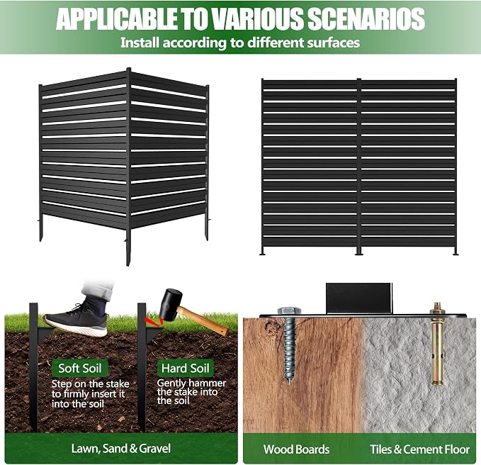 GILPWA 42" H x 38" W (2 Panels) Outdoor Privacy Screens, Air Conditioner Fence Metal Trash Can Privacy Fence Panels for Garden, Pool Equipment Enclosure, No Dig Backyard Patio Fencing (Black)