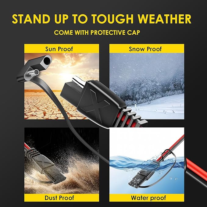SUNAPEX SAE to SAE Extension Cable: 16 AWG 15 FT Pure Copper Cord - Waterproof Quick Disconnect Wire Connectors with Polarity Reverse Adapter Dust Caps for Automotive, Solar Panel, RV, Battery Charger