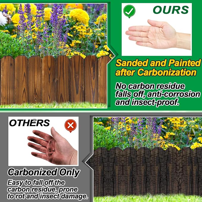 Wooden Garden Edging - 6.6ft x 11.8in Pine Landscape Border, Flexible Weather-Resistant Fences for Decorate Spring Outdoor Patio Yard Lawn Flower Beds