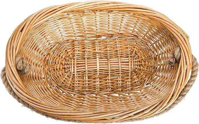 ZEAYEA Wicker Woven Basket with Jute Rope Handle, Large Garden Harvest Basket for Gathering Vegetables, Multi-functional Fruit Storage Basket for Picnic, Easter, Organizing