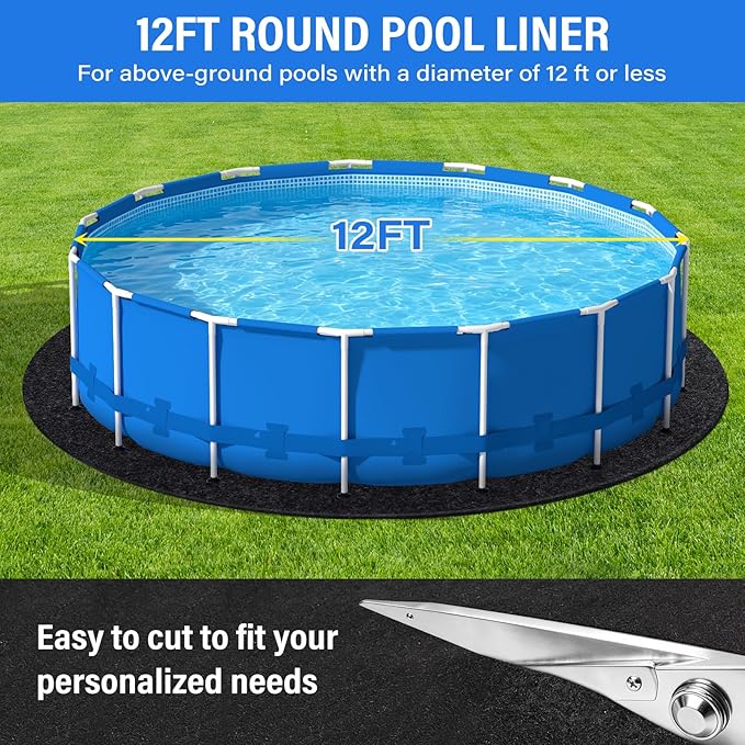 350G/M² Thicker 12FT Pool Liner Pad,Pre-Cut Heavy Duty Round Pool Liner Pad, Seamless Above Ground Pool Liner,Durable,Puncture Protection,Extend Liner Life Black