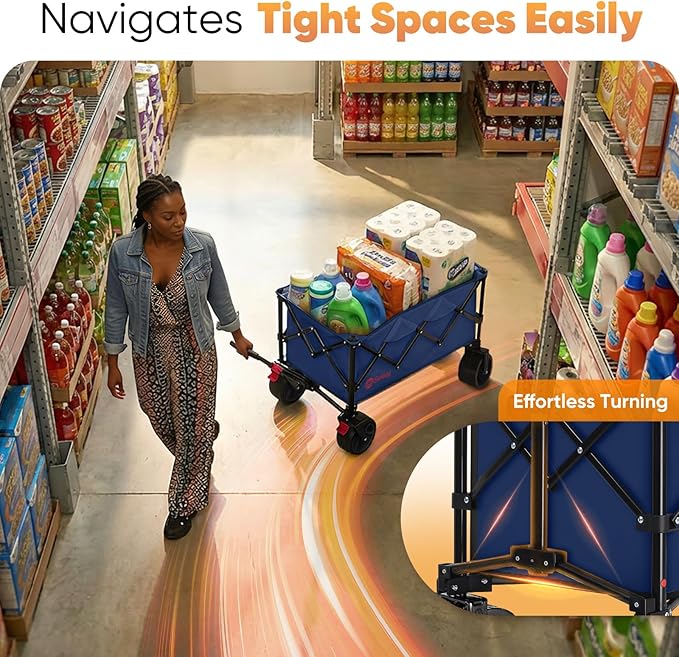 Sekey 150L Wagons Carts Foldable with Big All-Terrian Beach Wheels, Collapsible Heavy Duty Wagon, Extra Large Folding Wagon, Foldable Wagon for Camping, Garden, Sports. Royal Blue