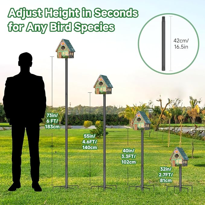 Smart Bird Feeder Pole-Heavy Duty Adjustable 3-6.6ft Universal Birdhouse Stand Mount for Backyard&Outdoor Bird Houses/Cameras (80" Pole)