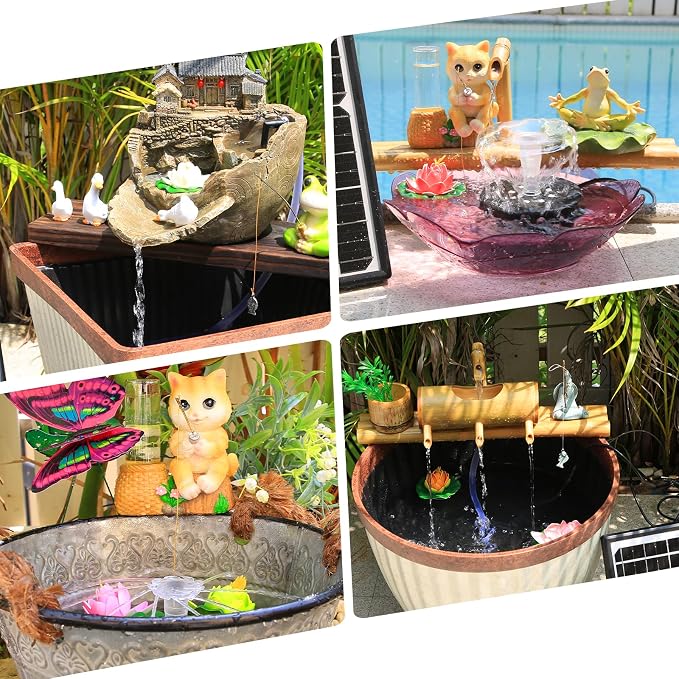 AISITIN 14W Rechargeable Solar Fountain with 4400mAh Battery, LED Colorful Lights, Remote Control & Superior Solar Glass Panels, DIY Solar Powered Water Fountain Pump for Bird Bath, Pond
