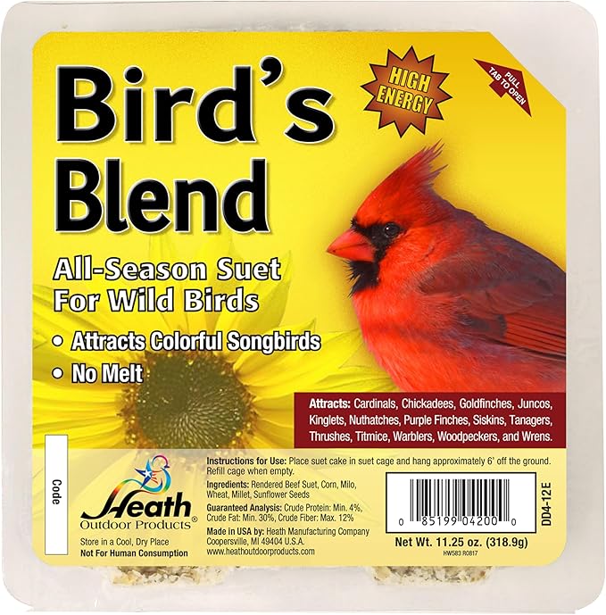Heath Whimsical Frog Suet 'n Seed Bird Feeder for Suet Cakes and Sunflower Seeds with 2 Free Bird's Blend Suet Cakes Included