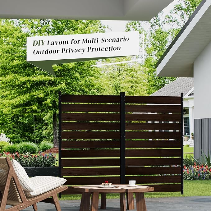 61" H x 38" W No Dig Wood Privacy Screen Fence Panel, Outdoor Decorative Privacy Wall, Freestanding Room Divider for Patio Garden, Hide Trash Cans & AC Units (Coffee, 5FT)
