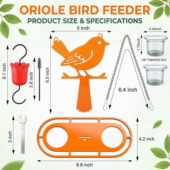 Oriole Feeder for Outdoors, Unique Bird Shaped Baltimore Oriole Feeder with 2 Jelly Cups & Orange Holder, Built-in Ant Moat, Orange Bird Feeders for Outdoors Hanging for Backyard(1 Pack)