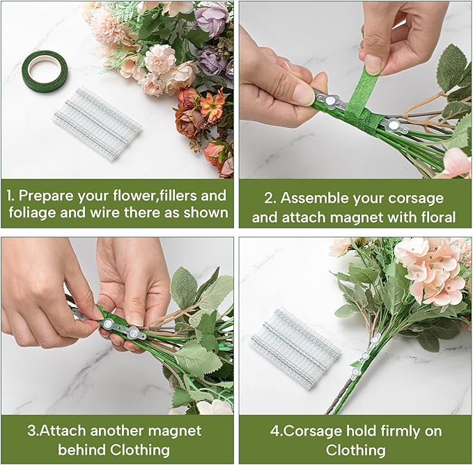 Waydress 60 Pairs Floral Boutonniere Magnets Small Corsage Fix Boutonniere Magnets Corsage Pins Brooches Flower Stick for Handmade Wedding Bride Groom Flower (Clear)