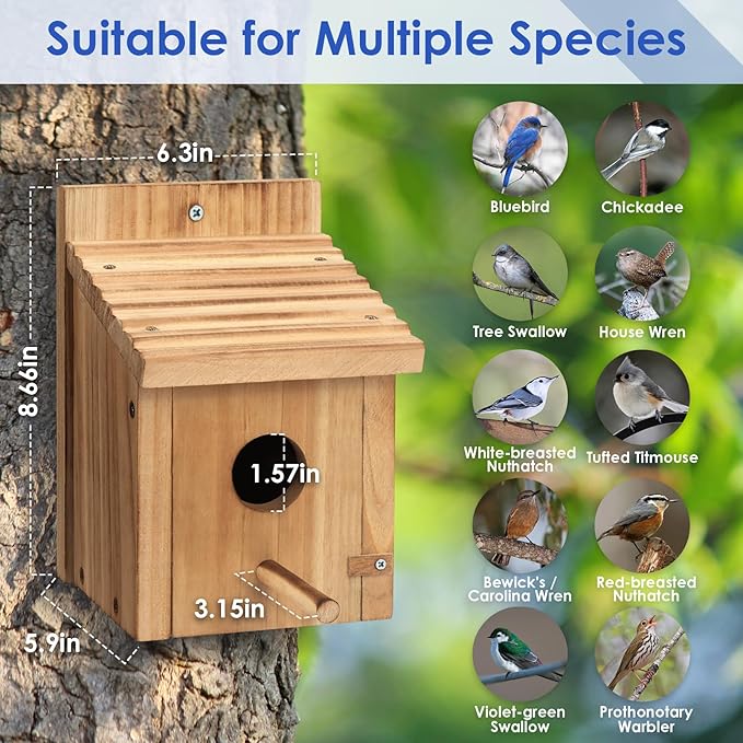 4 Pack Bluebird Houses for Outside,Premium Bird House,Thicken Wooden Bird Nesting Box Kits for Yard Decor,Easy to Assemble