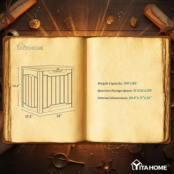 YITAHOME Outdoor Resin Storage Box 31 Gal, Water-resistant Patio Deck Box Outdoor Storage Box for Pillows, Garden Equipment, Securely Lockable, Light Brown