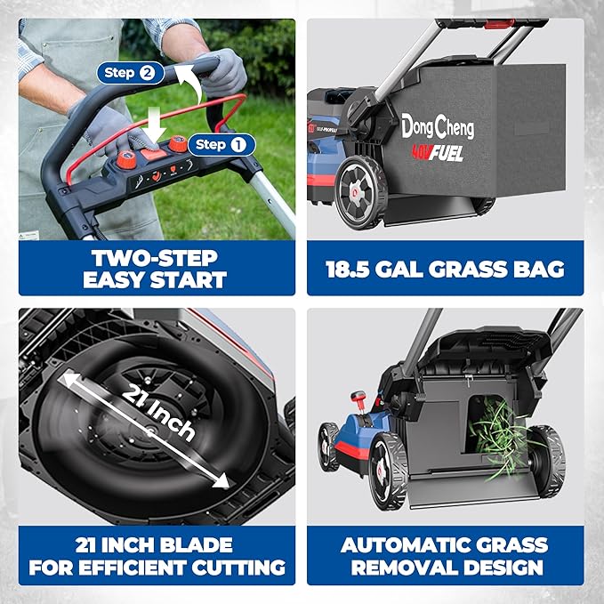 Dong Cheng 21 Inch 3-in-1 Brushless Lawn Mower, 40V 1600W Cordless Electric Self-Propelled Lawn Mower with 2600RPM High Speed Cutting, 7-Position Height Adjustment, 4 x 4.0Ah Batteries& Dual Charger