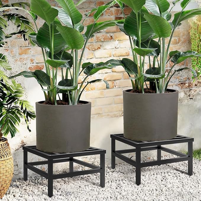 Plant Stand Indoor Outdoor, 2-Pack 18 Inch Heavy Duty Plant Stands Riser Metal Pedestal Stand for Large Flower Pot, Wrought Iron Flower Stand Display Planter Shelf for Living Room, Patio