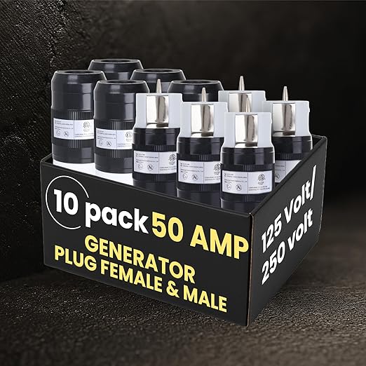 50 Amp Generator Plug (5 Female & 5 Male), 50 Amp Generator Connector, 125 Volt/250 Volt, 50A Twist Lock RV Plug - CS6365, Twist Lock Adapter, 12500 Watts 3 Pole 4 Wire | 5 Pack (10 Plugs)