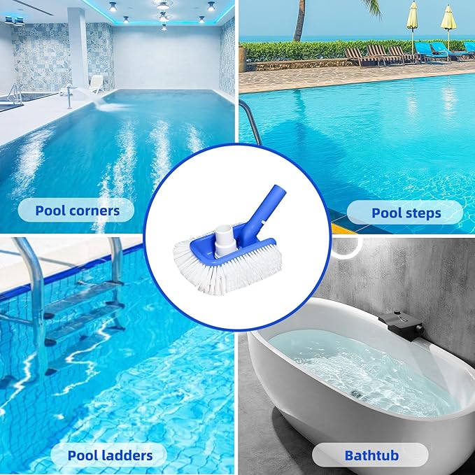 Pool Vacuum Head Brush for Inground & Above Ground Pools, Heavy Duty Round Scrubber Pool Brush with 1/4" or 1/2" Swivel Hose Connection, No Pole