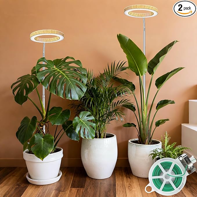 Grow Lights for Indoor Plants Full Spectrum,6.3" LED Wood Grain Plant Grow Light,11.8-63in Height Adjustable Plant Lights Growing Lamp with Auto Timers 3H/9H/12H,10 Dimmable Levels (Wood Grain 2 Pack)