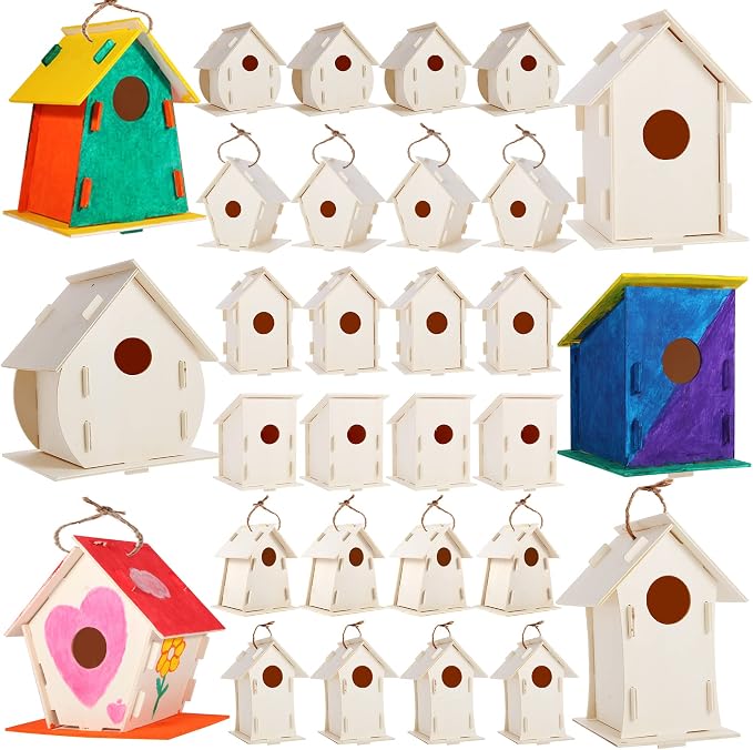 ILHSTY 18 Pack Large Paintable DIY Wooden Bird Houses Kits for Kids, Kids Crafts Wood Houses for Crafts Class Parties Birthday, DIY Crafts and Art Birdhouse Kits for Children to Build and Design（18）