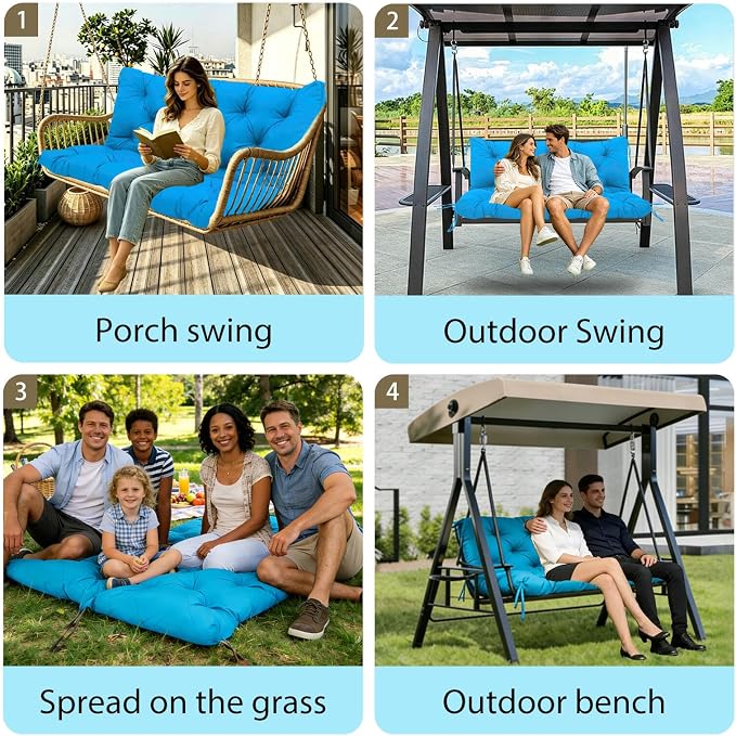 Premium 5" Thicken Porch Swing Cushions Waterproof 3 Seater Replacement Cushions with Backrest and Adjustable Straps, Outdoor Furniture Cushions for Patio, Garden(40×40×5inch)