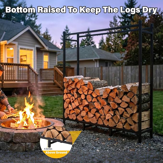 TC-HOMENY Log Rack with Cover Outdoor and Zipper, Waterproof Windproof Sun-Proof Fire Wood Storage Racks Indoor Outdoor Wood Racks for Fire Wood Holder