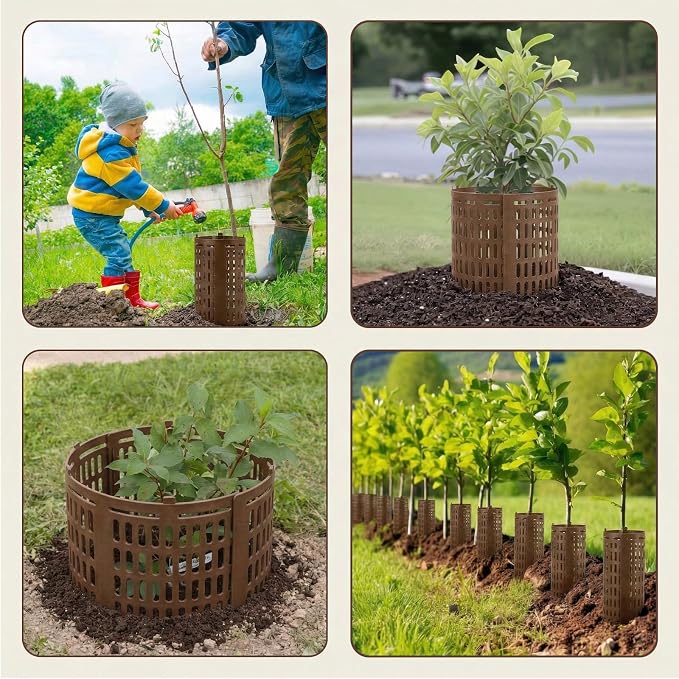 Boao 15 Pieces Plastic Tree Trunk Protector Trees Guard Bark Plant Protectors Locking Tree Guard with 100 Pieces Zip Ties for Protecting Trees from Trimmers and Small Animals (Brown)