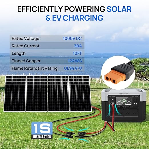 ECO-WORTHY Solar to XT60i Cable 12AWG 10FT Extension Cable Solar Connector to XT60i Adapter Cable for Portable Power Station LiFePO4 Battery