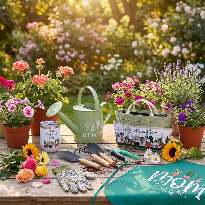 Reginary 11 Pcs Mother's Day Gardening Gifts Mom Watering Can Set Include Garden Tool Garden Tools Tote Trigger Sprayer Soil Mat Apron Tumbler Pruning Shears Glove for Women Plant Enthusiast Present