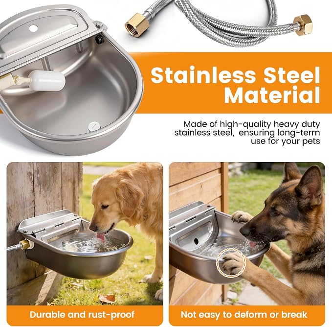 Large Automatic Dog Water Dispenser Outdoor, Auto Refill Water Bowl for Dogs Cats, Livestock Waterer 304 Stainless Steel Water Bowl for Pig Cow Goat Sheep Deer Chicken (Large)