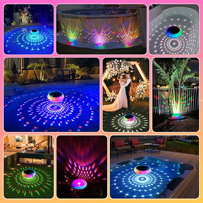 Goallim Floating Pool Lights Solar Powered, 7.6 Inch RGB Upper& Lower Color Changing Solar Pool Lights that Float with Dynamic Lighting Effects, IP68 Waterproof Swimming Pools Light for Party Decor(2)