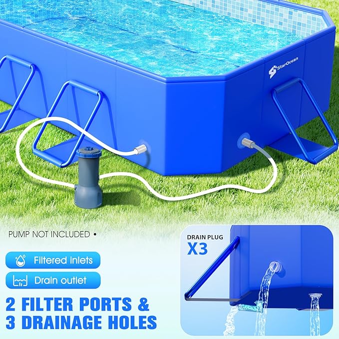 StarOcean 2026 Foldable Pool, Large Non-Inflatable Swimming Pool for Kids,Adult Collapsible Pools Hard Plastic Shell, Oversized Thickened,Portable Folding Kids Pools for Backyard 90"x50"x20"-Blue