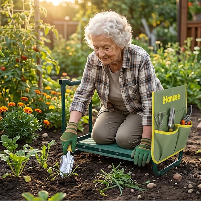 Garden Kneeler and Seat, Foldable Garden Stool with Handles, Heavy Duty All Metal Frame, Gardening Kneeling Bench Workseat w/Tool Pouch for Women Men Seniors, Weeding&Planting, Gardening Gift