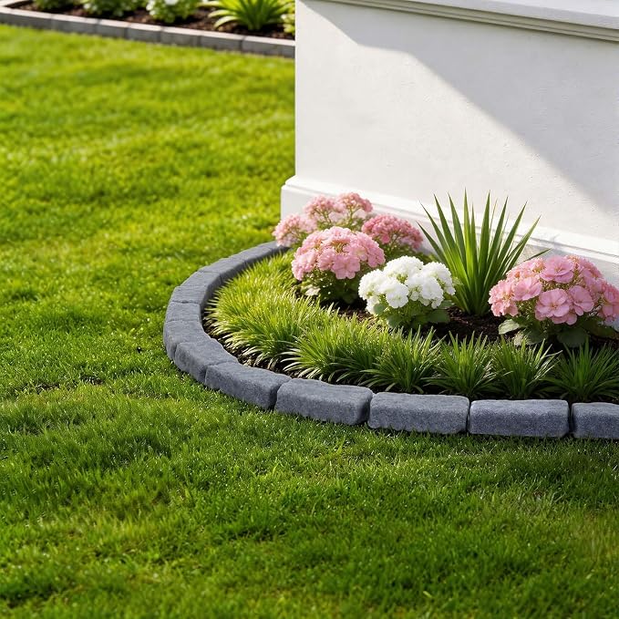VEVOR Faux Stone Landscape Edging, 15.5 ft Kit, No Dig Garden Edging Border, Blocks for Lawn, Flower Beds, Yards, 4 Pack Each Section Has 6 Bricks 46.46"L x 3.74"W x 2.24"H, 12 Spikes & End Cap, Gray