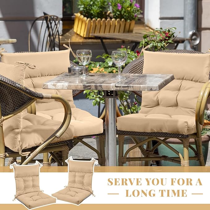 Sintuff 4 Pcs 44 x 21 x 4 Patio Chair Cushions Outdoor Chair Cushion Seat/Back Tufted Pillow with Ties Water Resistant Replacement Indoor Patio Furniture Outdoor Furniture (Solid Color,Beige)
