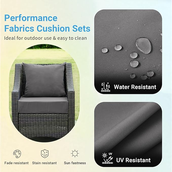 IPYNBAP Outdoor Cushions for Patio Furniture,Outdoor Seat Cushion Set 24 x 24 x 4 Inch,Waterproof & Fade Resistant Outdoor Chair Cushions,Deep Patio Chair Cushion with Removable Cover,Dark Grey