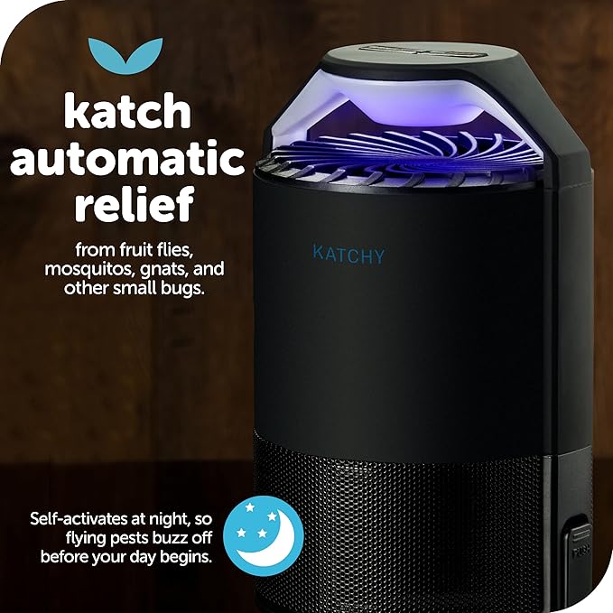 Katchy Midnight Indoor Insect Trap – Auto/Manual Mode – Blue Light & Fan Suction Catcher for Mosquito, Fruit Fly, Gnat, Fungus Gnat & Moth – Ideal for Kitchen & Indoor Plants (Black)