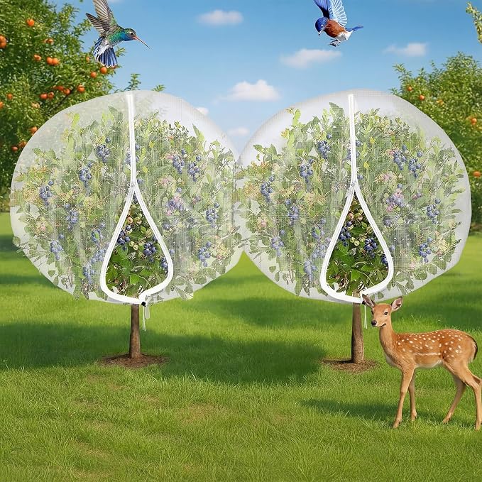 10 x 14 ft Large Fruit Tree Netting for Protecting Fruit from Squirrels Birds Bug Deer & Rat Garden Mesh Netting with Zipper and Drawstring Tree Covers for Blueberry Peach Apple Garden Bushes