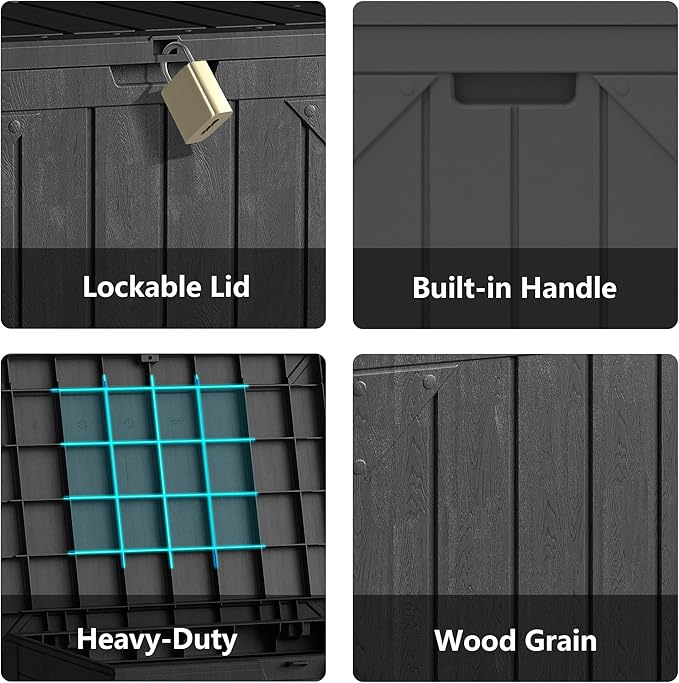 Outdoor Storage Deck Box Waterproof,30 Gallon Lockable Patio Package Delivery Bin as Seat, Resin Storage Container Bench for Furniture Cushions, Pool Accessories, Garden Tools, Black