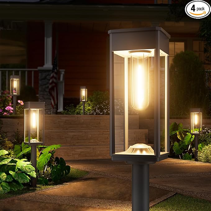 NEWMESSI Solar Pathway Lights Outdoor, 4 Pack Garden Lights IP65 Waterproof, Bright Solar Powered for Outside Yard Path Lawn Walkway Driveway Lighting Landscape Decor (Warm White)