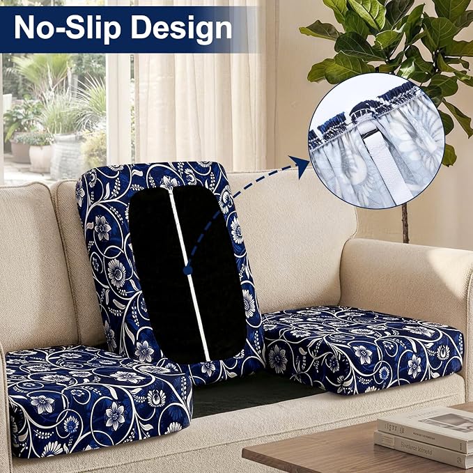 Smiry Waterproof Patio Cushion Covers, Stretch Outdoor Couch Slipcovers Replacement Washable Furniture Protector Sofa Chair Seat Cover for Dogs and Pets (14 Pcs, Navy)